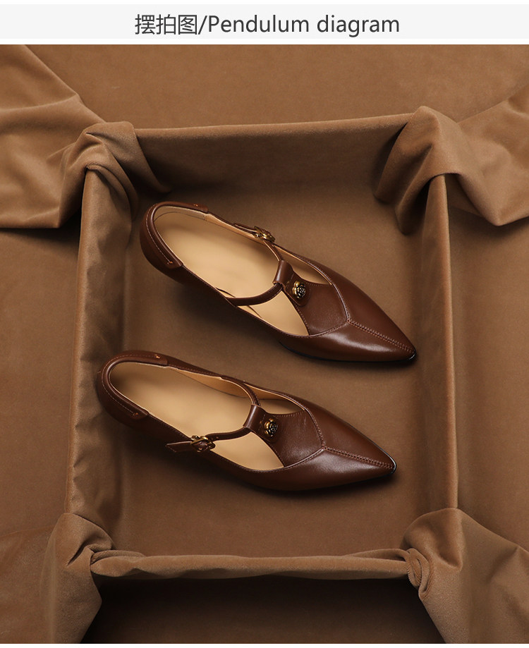 Vintage Collection - Genuine Leather Vintage Camellia-Embellished Pointed-Toe Mary