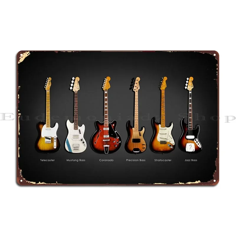 Vintage Collectible Posters - Vintage Guitar Collection Metal Sign Poster