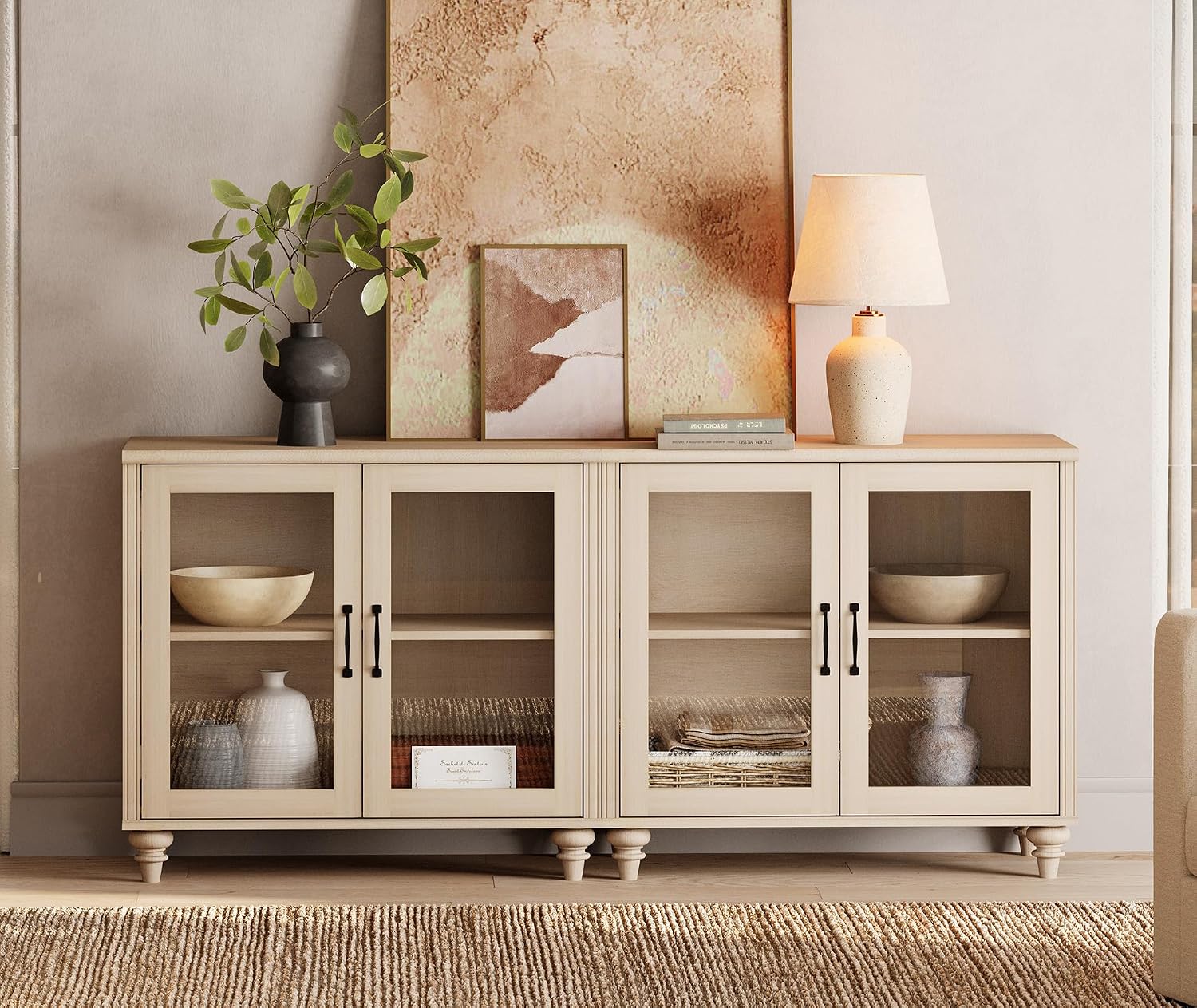 Wood Storage Sideboard Buffet  - Vintage Collectible Glass ulasan dan harga