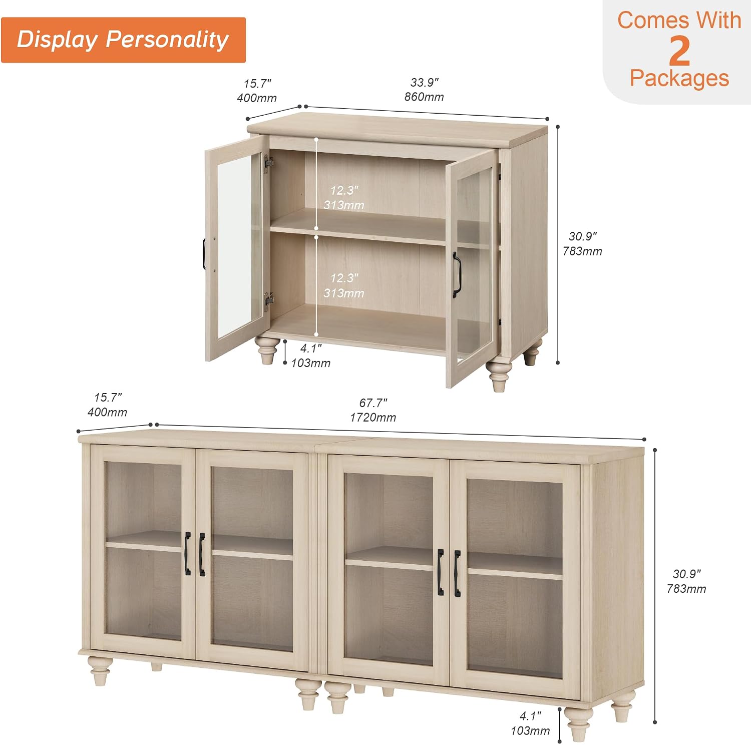 Wood Storage Sideboard Buffet  - Vintage Collectible Glass ulasan dan harga