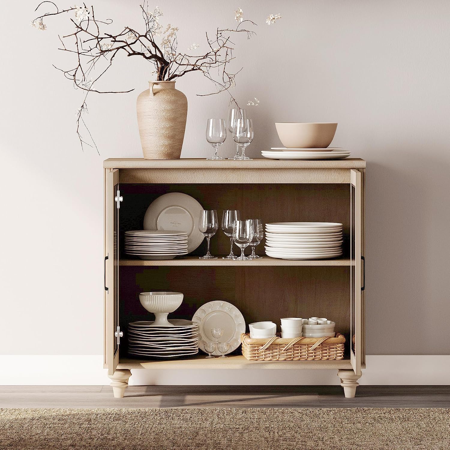 Wood Storage Sideboard Buffet  - Vintage Collectible Glass ulasan dan harga