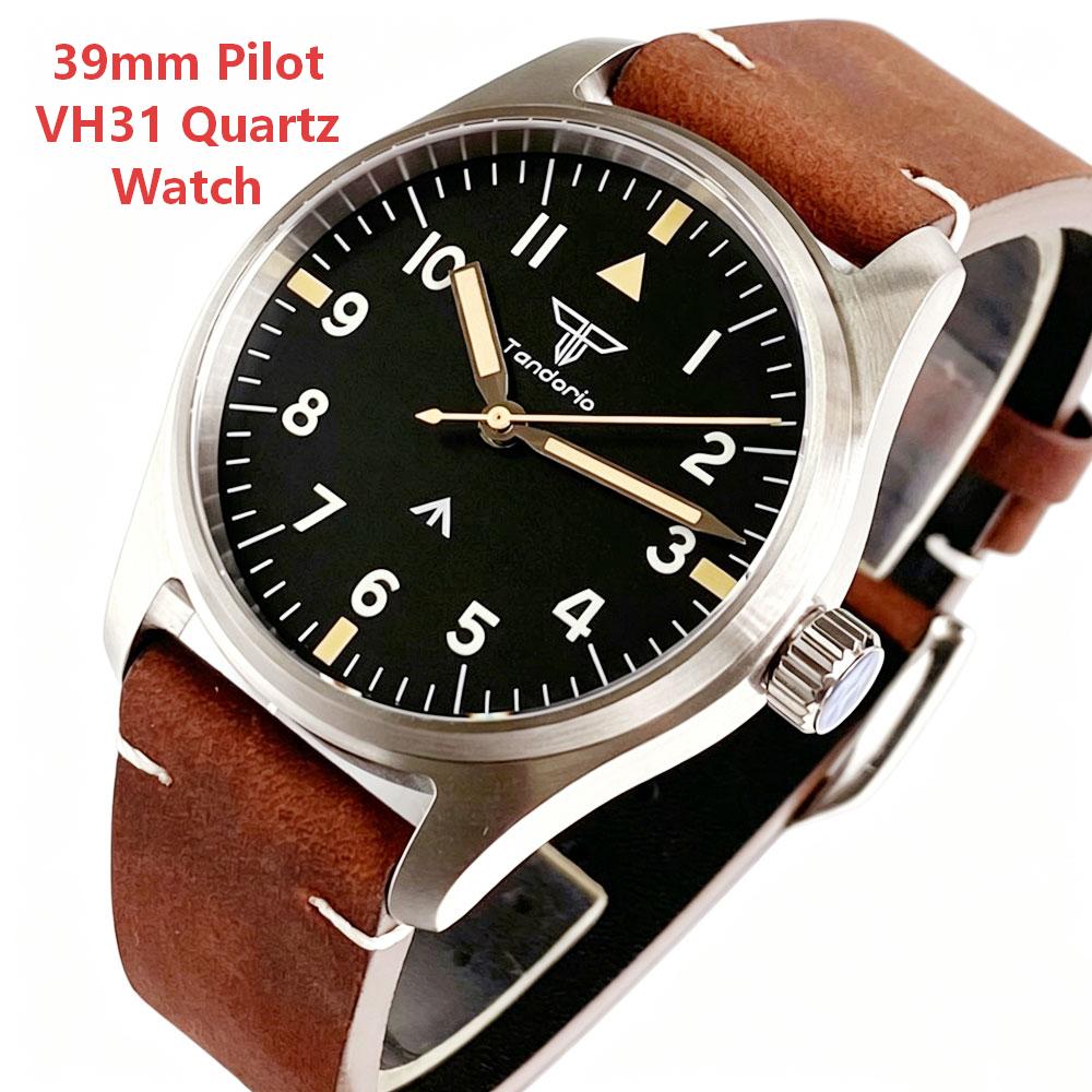39mm Pilot Retro Men's VH31 Qu - Vintage Watch Crystal ulasan dan harga