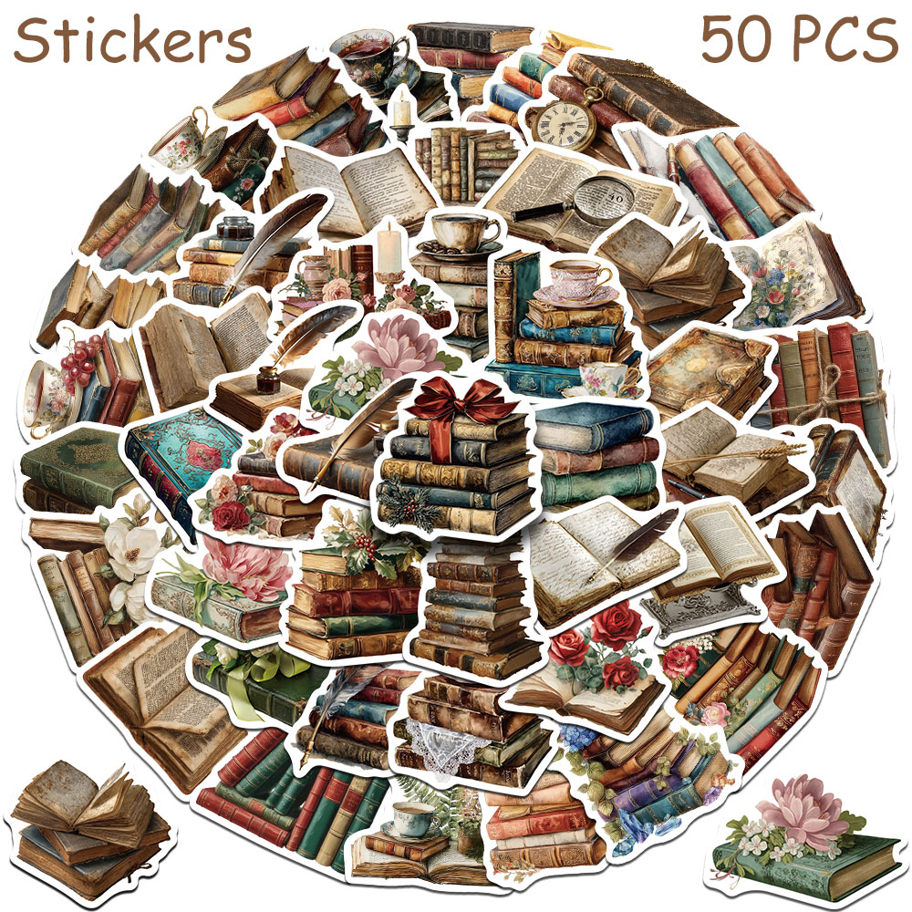 50pcs Vintage Books Stickers D - Vintage Collectible Books ulasan dan harga