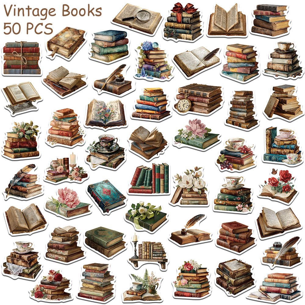 50pcs Vintage Books Stickers D - Vintage Collectible Books ulasan dan harga