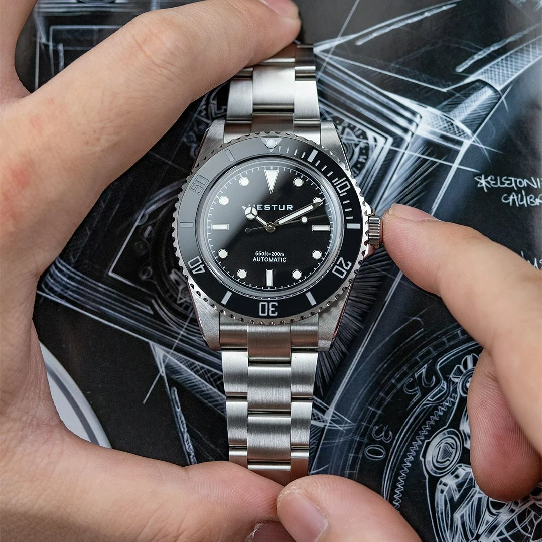 Hestur Black Diver Watches 40m - Vintage Watch Crystal ulasan dan harga
