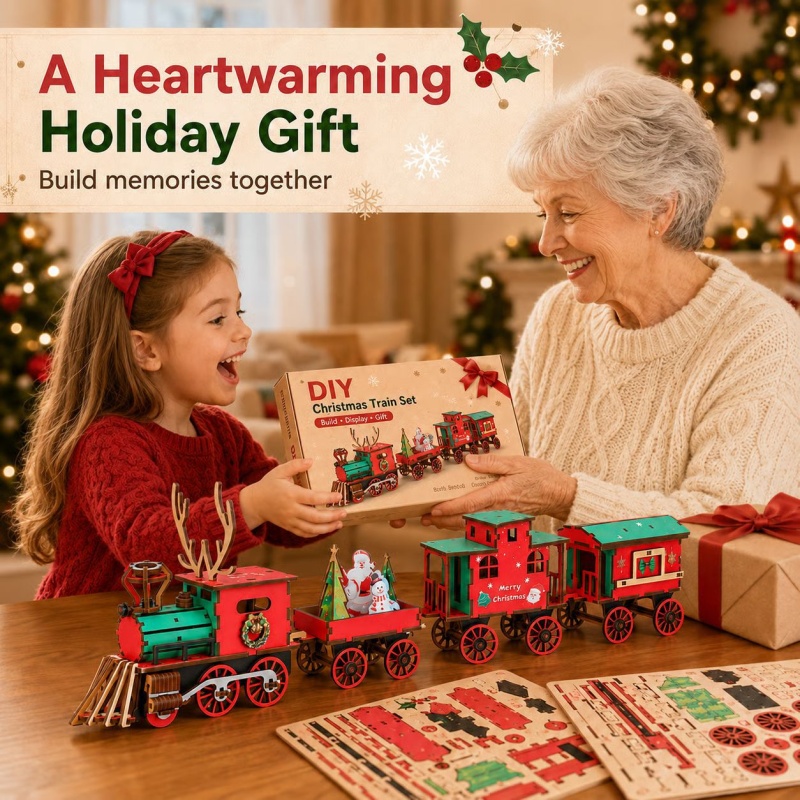 New Christmas Wooden Train Set - Vintage Collectible Christmas Ornaments ulasan dan harga