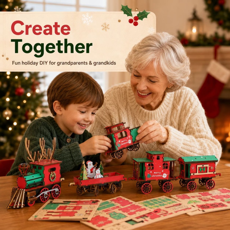 New Christmas Wooden Train Set - Vintage Collectible Christmas Ornaments ulasan dan harga