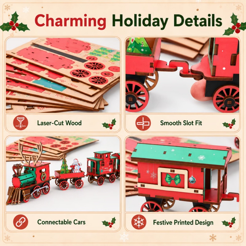 New Christmas Wooden Train Set - Vintage Collectible Christmas Ornaments ulasan dan harga